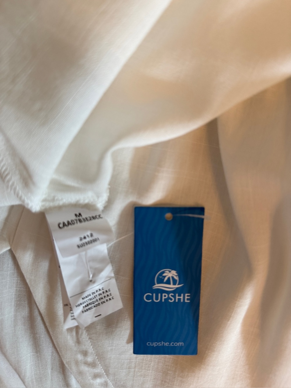 CUPSHE White Linen Blend MIDI Dress Smocked Waist Size M NWT - Picture 5 of 6
